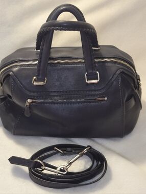 ​Coach 37017 Ace Satchel Navy Blue Glovetanned Leather Whipstitch Detail Silver